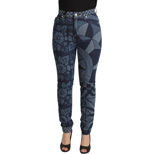 Dolce & Gabbana Blue Floral High Waist Skinny Denim Jeans PAN73252- 36