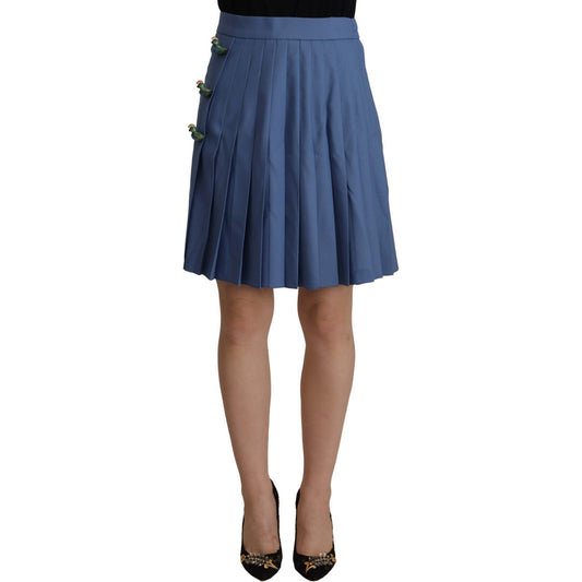 Dolce & Gabbana Blue Embellished Pleated Mini Skirt Wool Dolce & Gabbana