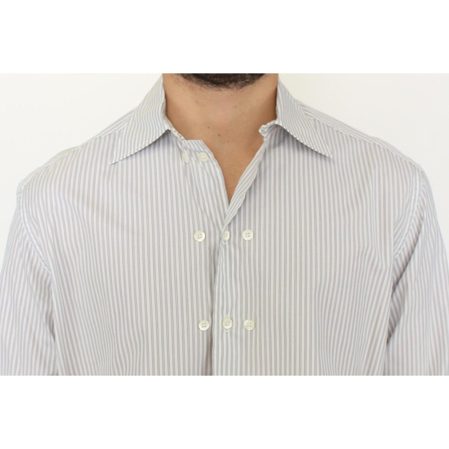 Ermanno Scervino White Gray Striped Regular Fit Casual Shirt