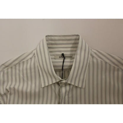 Ermanno Scervino White Black Striped Regular Fit Casual Shirt