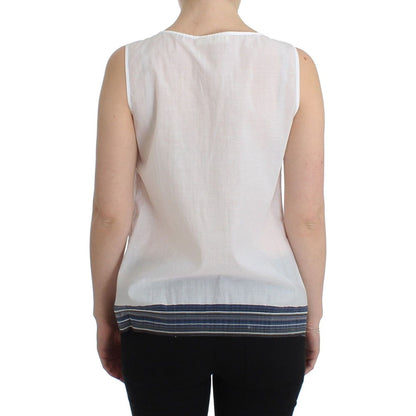 Ermanno Scervino White Blue Top Blouse Tank Shirt Sleeveless Ermanno Scervino