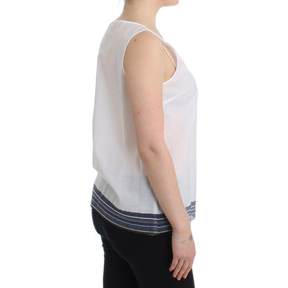 Ermanno Scervino White Blue Top Blouse Tank Shirt Sleeveless Ermanno Scervino