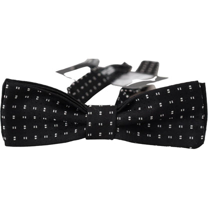 Dolce & Gabbana Black Silk Patterned Neck Papillon Accessory Bow Tie
