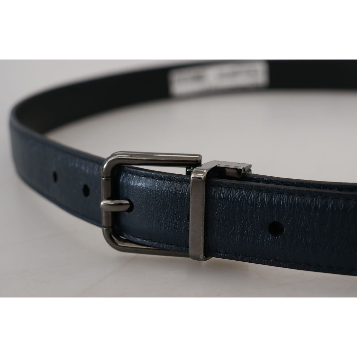 Dolce & Gabbana Blue Leather Silver Metal Buckle Vintage Belt