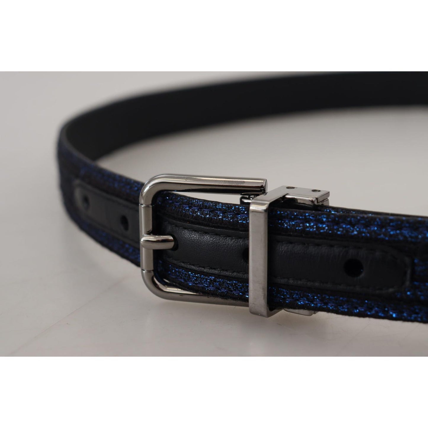 Dolce & Gabbana Blue Jacquard Stripe Silver Buckle Belt