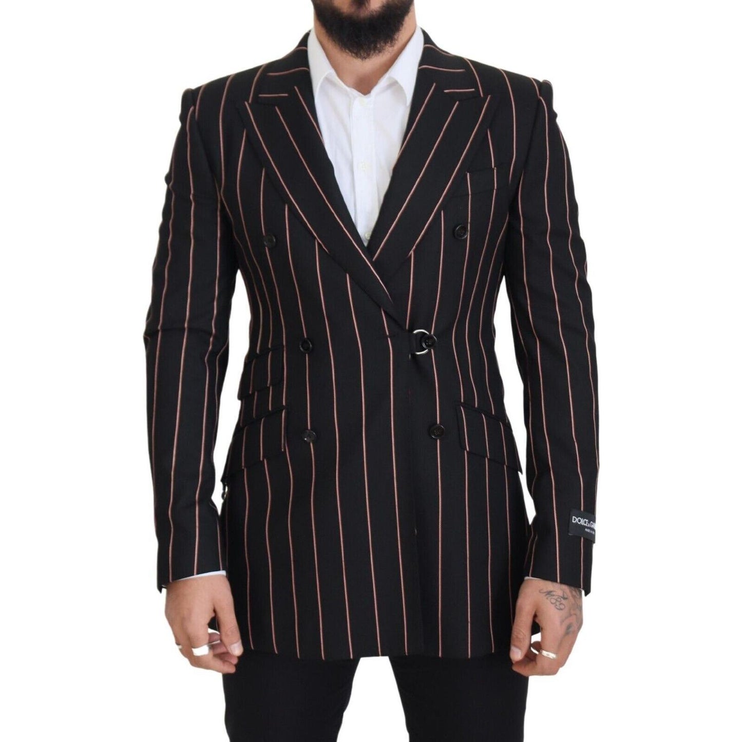 Dolce & Gabbana Dark Gray Stripes Viscose Double Breasted Blazer