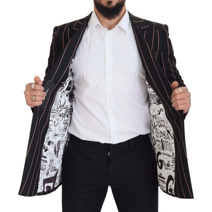 Dolce & Gabbana Dark Gray Stripes Viscose Double Breasted Blazer