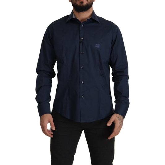 Roberto Cavalli Navy Blue Cotton Dress Formal Shirt TSH82935- 43