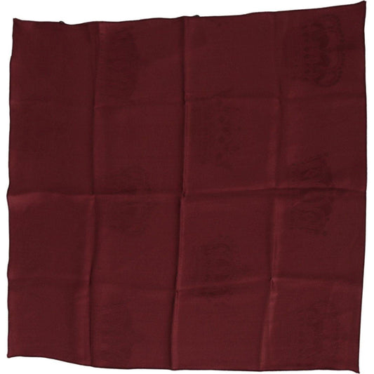 Dolce & Gabbana Maroon Silk Crown Square Wrap Handkerchief Scarf