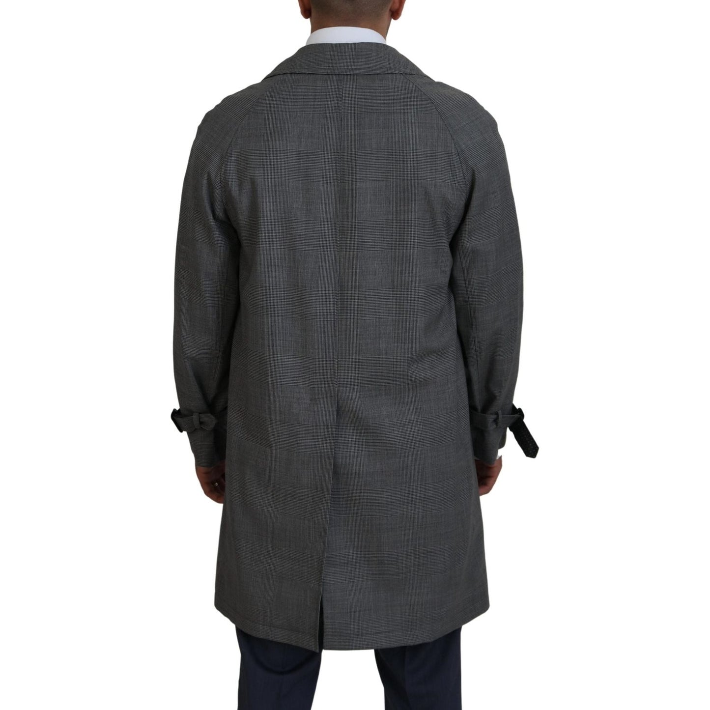 Dolce & Gabbana Gray Wool Plaid Long Trench Coat Jacket Trench Coat Jacket