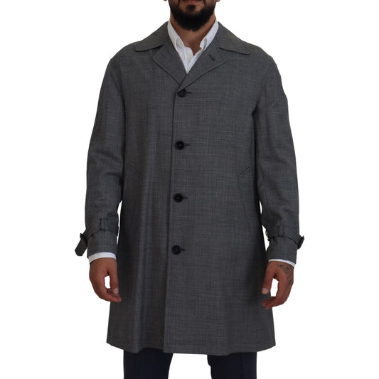 Dolce & Gabbana Gray Wool Plaid Long Trench Coat Jacket Trench Coat Jacket Dolce & Gabbana