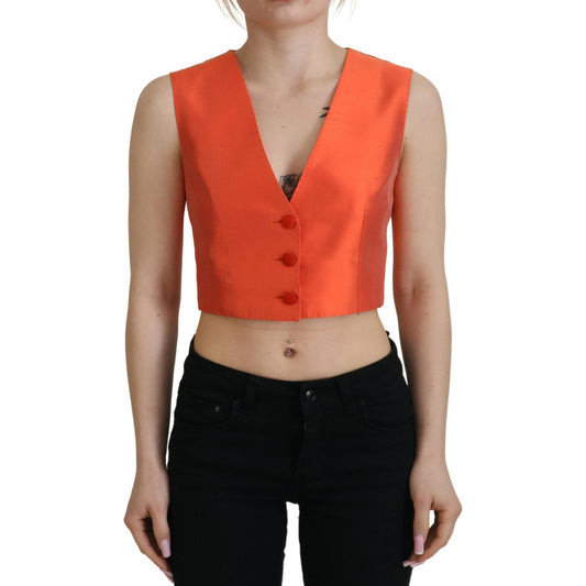 Dolce & Gabbana Orange Sleeveless Waistcoat Cropped Vest Top Dolce & Gabbana