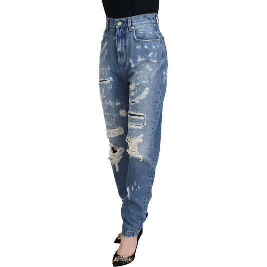 Dolce & Gabbana Blue Washed Cotton Tattered Denim Jeans PAN73090-IT36