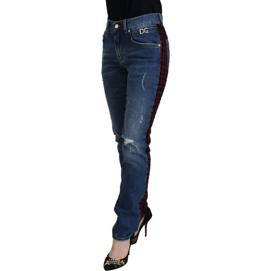 Dolce & Gabbana Blue Checkered Back Skinny Denim Jeans PAN74035 - 40