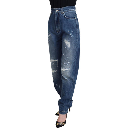 Dolce & Gabbana Blue Washed Cotton Tattered Denim Jeans PAN74229 - 40