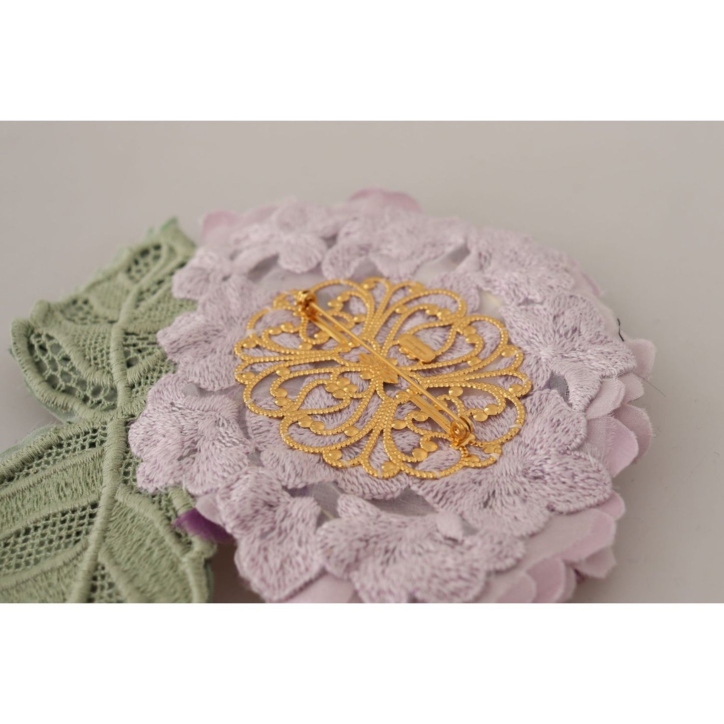 Dolce & Gabbana Purple Floral Gold Tone Brass Women Brooch Dolce & Gabbana