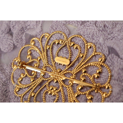 Dolce & Gabbana Purple Floral Gold Tone Brass Women Brooch Dolce & Gabbana