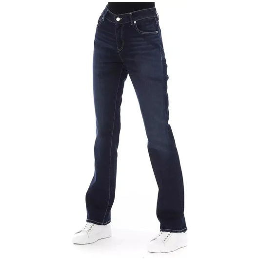 Baldinini Trend Blue Cotton Women Jeans with Tricolor Pocket Detail BA-23107-W30