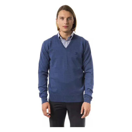 Uominitaliani Blue Merino Wool Men's Sweater Uominitaliani