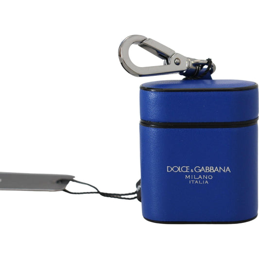 Dolce & Gabbana Blue Leather Silver Metal Logo Airpods Case SMY101000