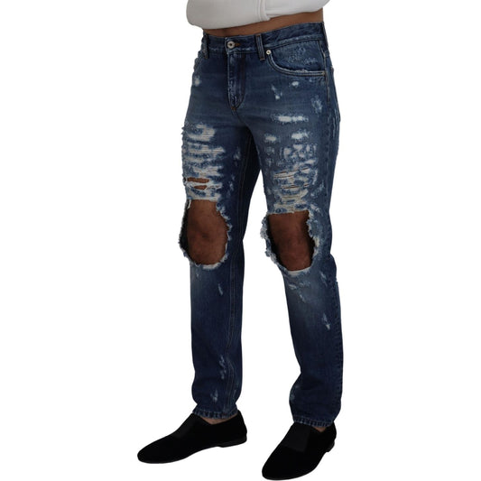 Dolce & Gabbana Blue Cotton Tattered Men Denim Jeans PAN72927-48