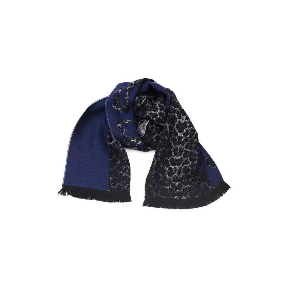 Cavalli Class Blue Wool Men Scarf 1728,67345744032,Accessories,Blue,Cavalli Class,Men,Men - Accessories,New with tags,Scarves - Accessories,Scarves - Men - Accessories,Scarves - Scarves - Accessories