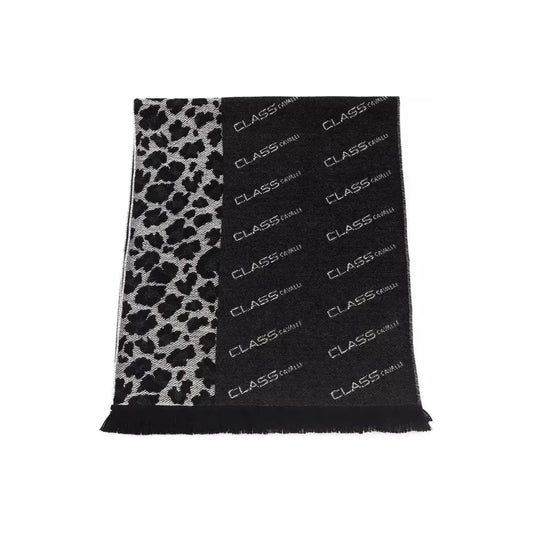 Cavalli Class Black Wool Men Scarf Scarves