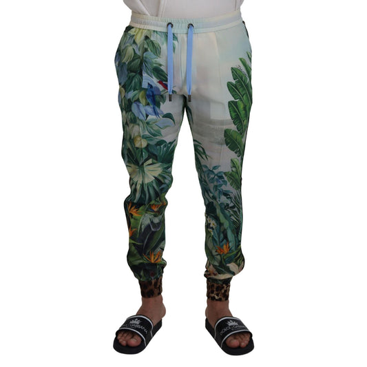 Dolce & Gabbana White Floral Printed Men Jogger Pants
