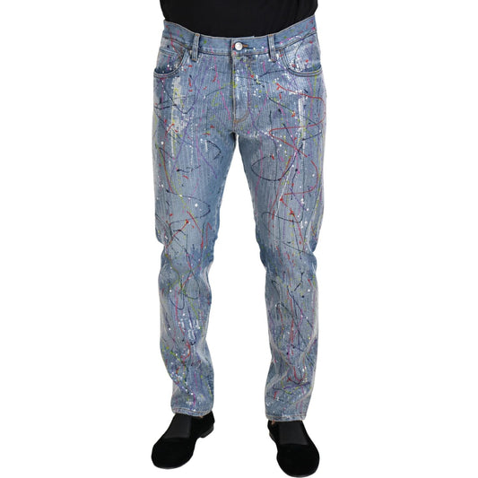 Dolce & Gabbana Blue Cotton Color Splash Print Denim Jeans PAN73300 - 48