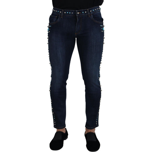 Dolce & Gabbana Blue Cotton Studded Low Waist Denim Jeans PAN73315 - 48