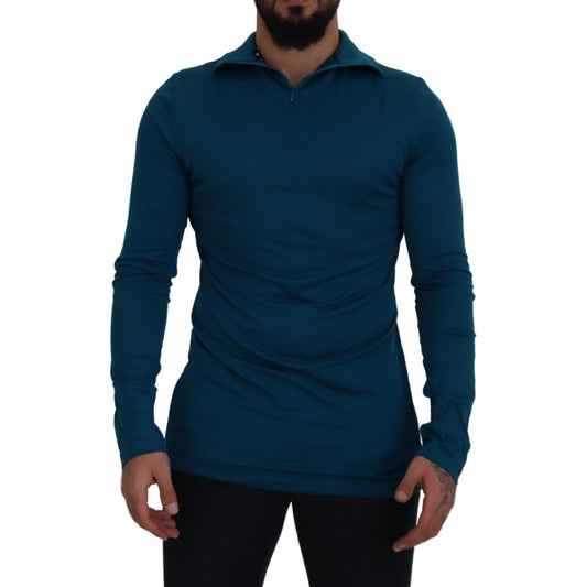 Dolce & Gabbana Blue Cotton Collared Slim Pullover Sweater TSH83075 - 48