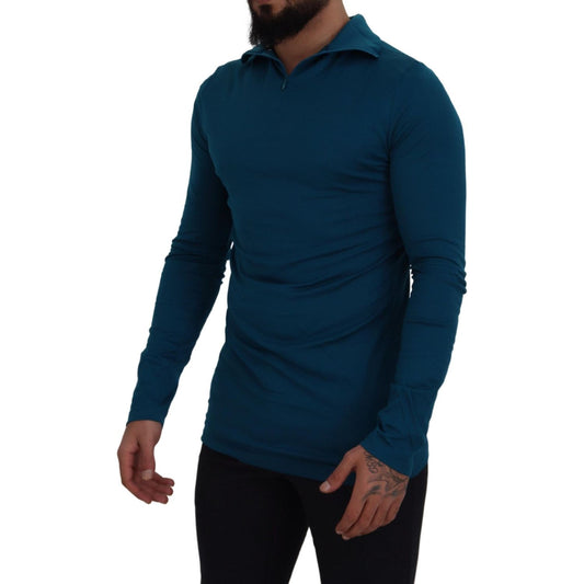 Dolce & Gabbana Blue Cotton Collared Slim Pullover Sweater TSH83075 - 48