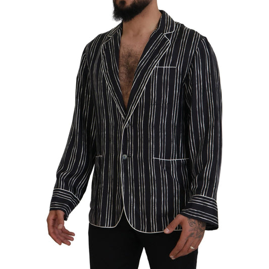 Dolce & Gabbana Blue Striped Silk Pajama Shirt Jacket TSH83577- IT4