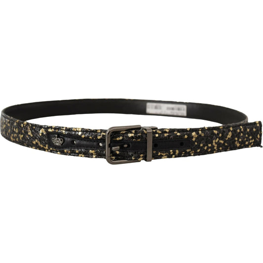 Dolce & Gabbana Gold Black Two-toned Leather Chrome Buckle Belt
