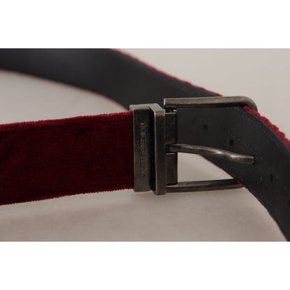 Dolce & Gabbana Maroon Velvet Leather Wide Vintage Metal Buckle Belt