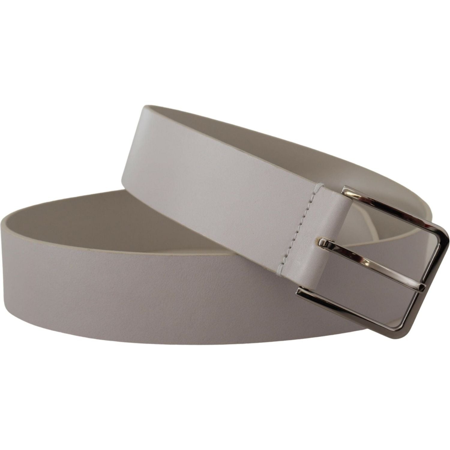 Dolce & Gabbana White Leather Wide Silver Metal Buckle Belt