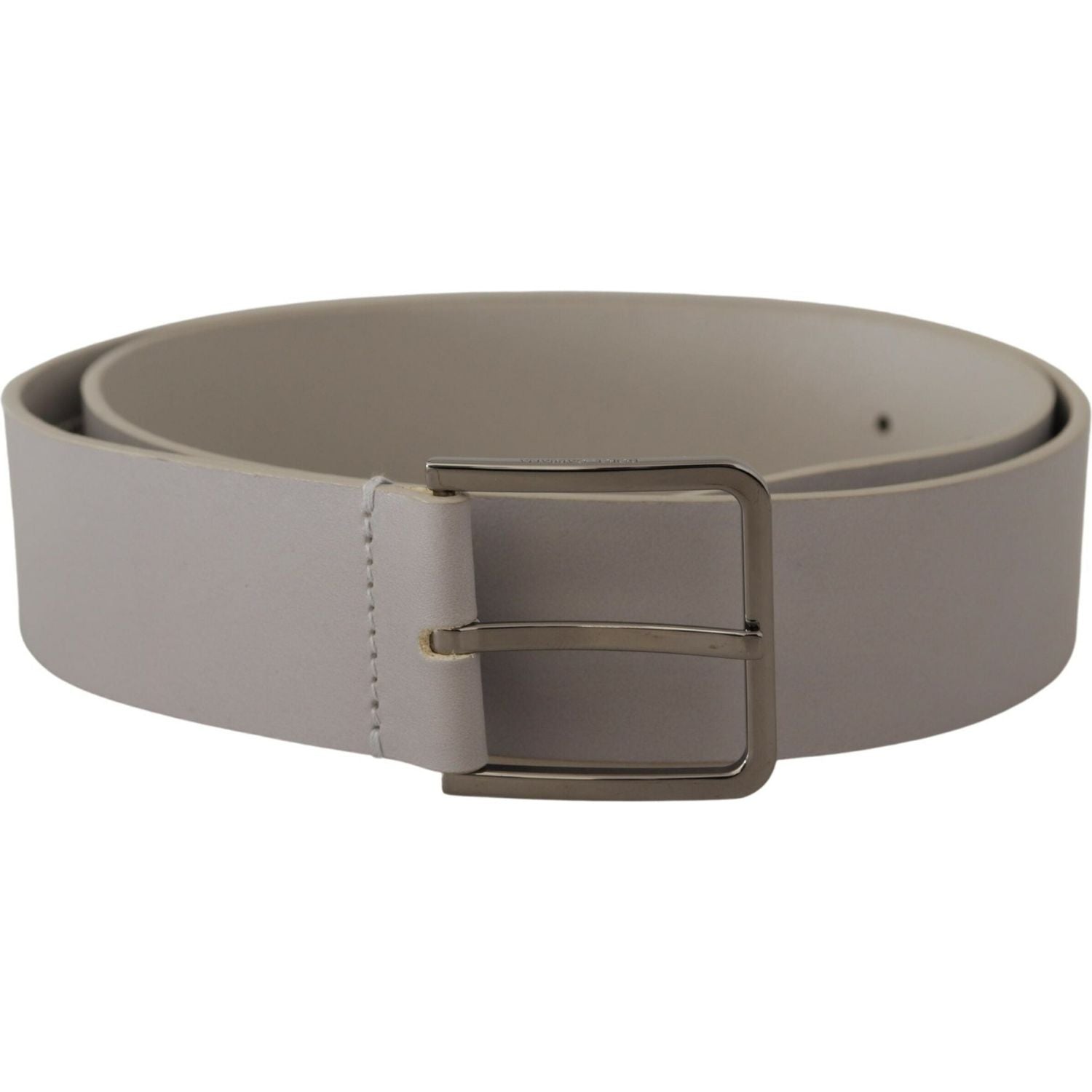 Dolce & Gabbana White Leather Wide Silver Metal Buckle Belt