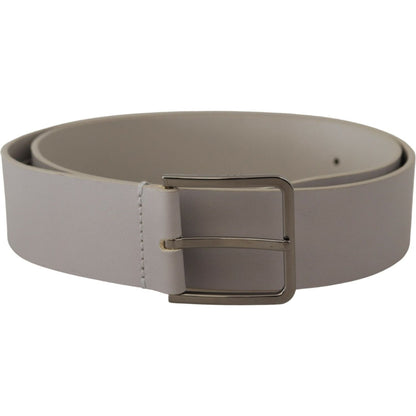Dolce & Gabbana White Leather Wide Silver Metal Buckle Belt