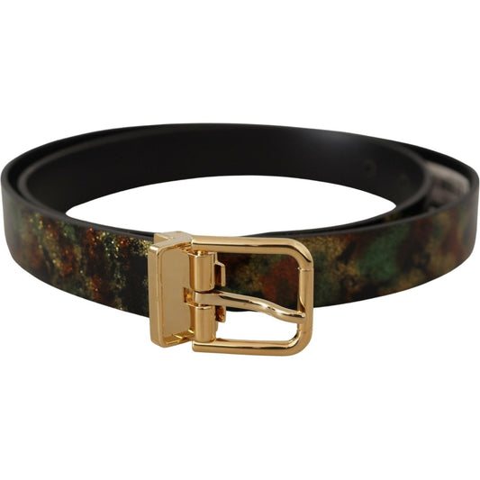 Dolce & Gabbana Black Green Leather Bronze Metal Buckle Belt 1728,67345645728,90 cm / 36 Inches,Accessories,Belts - Accessories,Belts - Men - Accessories,Dolce & Gabbana,Green,Material: Leather,Men,Men - Accessories,New with tags,Regular Belts - Belts - A
