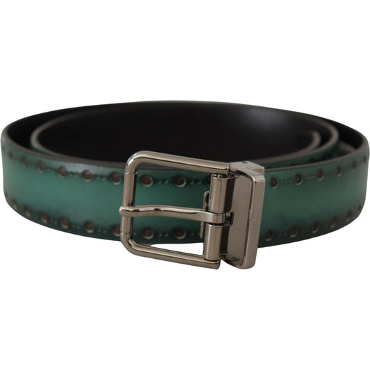 Dolce & Gabbana Green Giotto Leather Silver Metal Buckle Belt 1728,67345645728,90 cm / 36 Inches,Accessories,Belts - Accessories,Belts - Men - Accessories,Dolce & Gabbana,Green,Material: Leather,Men,Men - Accessories,New with tags,Regular Belts - Belts -
