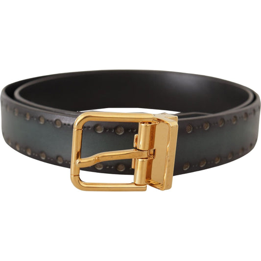 Dolce & Gabbana Green Perforated Leather Brass Metal Belt 1728,67345645728,90 cm / 36 Inches,Accessories,Belts - Accessories,Belts - Men - Accessories,Dolce & Gabbana,Green,Material: Leather,Men,Men - Accessories,New with tags,Regular Belts - Belts - Acce