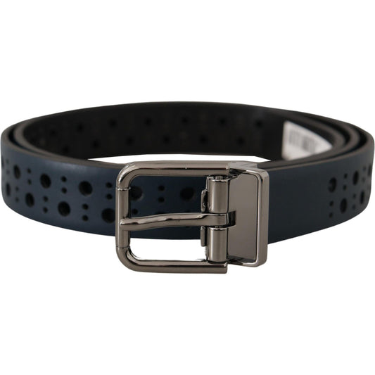 Dolce & Gabbana Navy Blue Perforated Leather Skinny Metal Buckle Belt 1728,67345645728,90 cm / 36 Inches,Accessories,Belts - Accessories,Belts - Men - Accessories,Blue,Dolce & Gabbana,Material: Leather,Men,Men - Accessories,New with tags,Regular Belts - B