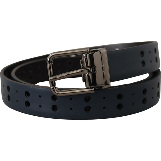 Dolce & Gabbana Blue Perforated Skinny Leather Metal Buckle Belt BEL8479- 90