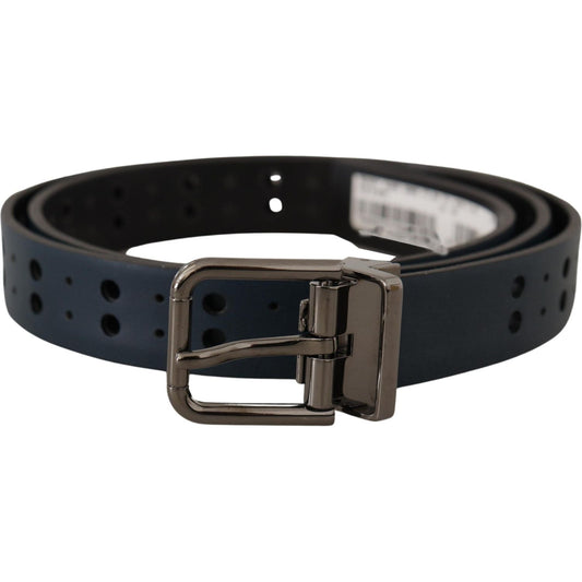 Dolce & Gabbana Blue Perforated Skinny Leather Metal Buckle Belt BEL8479- 90
