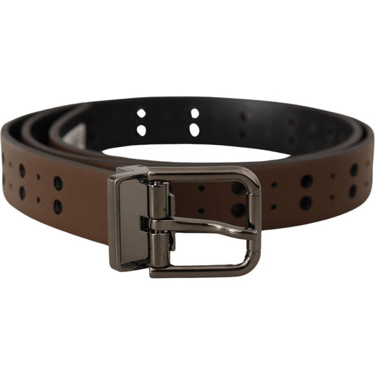 Dolce & Gabbana Dark Brown Perforated Leather Metal Belt 1728,67345645728,90 cm / 36 Inches,Accessories,Belts - Accessories,Belts - Men - Accessories,Brown,Dolce & Gabbana,Material: Leather,Men,Men - Accessories,New with tags,Regular Belts - Belts - Acces