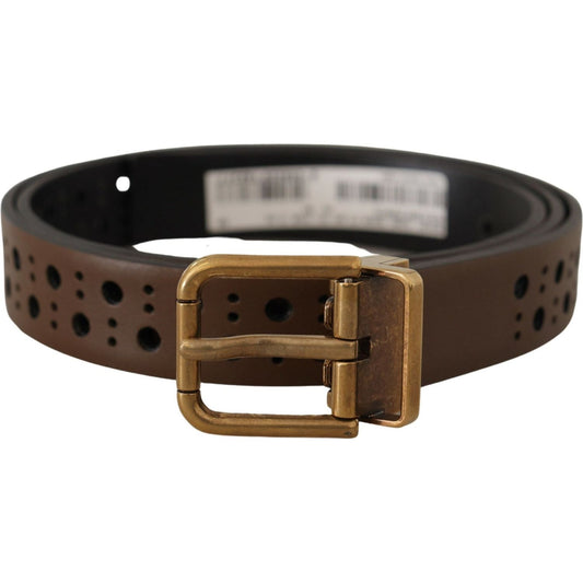 Dolce & Gabbana Brown Leather Perforated Crown Belt 1728,67345645728,90 cm / 36 Inches,Accessories,Belts - Accessories,Belts - Men - Accessories,Brown,Dolce & Gabbana,Material: Leather,Men,Men - Accessories,New with tags,Regular Belts - Belts - Accessorie