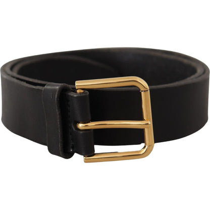 Dolce & Gabbana Black Leather Gold Tone Logo Metal Buckle Belt