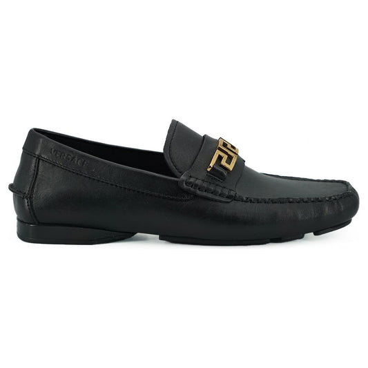 Versace Black Calf Leather Loafers Shoes Versace