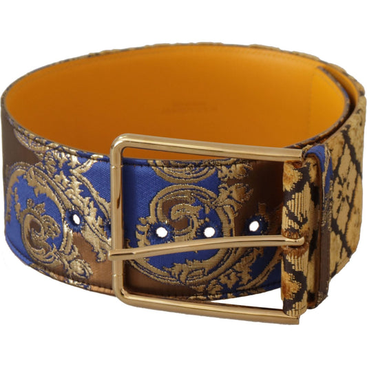 Dolce & Gabbana Blue Floral Patchwork Leather Wide Waist Buckle Belt WMB110 - 70