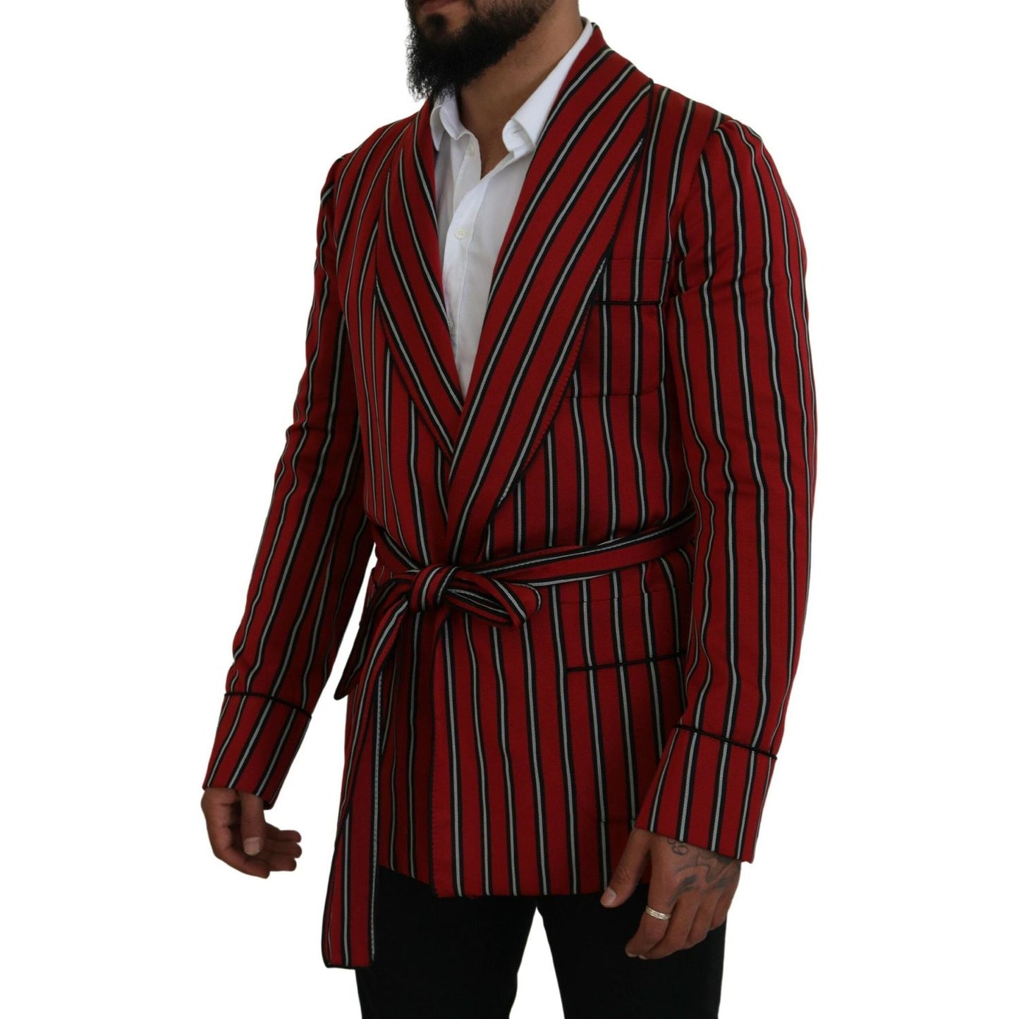 Dolce & Gabbana Red Striped Martini Printed Lining Robe